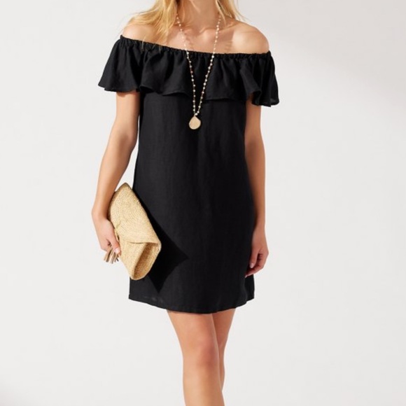 100% Prima Cotton Black Goldie, off the shoulder Sun dress. Like new! Small - Picture 1 of 14